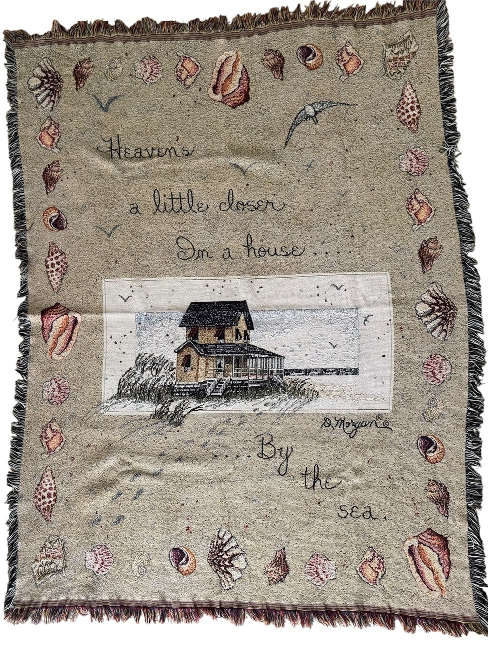 Vintage D Morgan Coastal Tapestry Blanket Heaven’s A Little Closer By The Sea